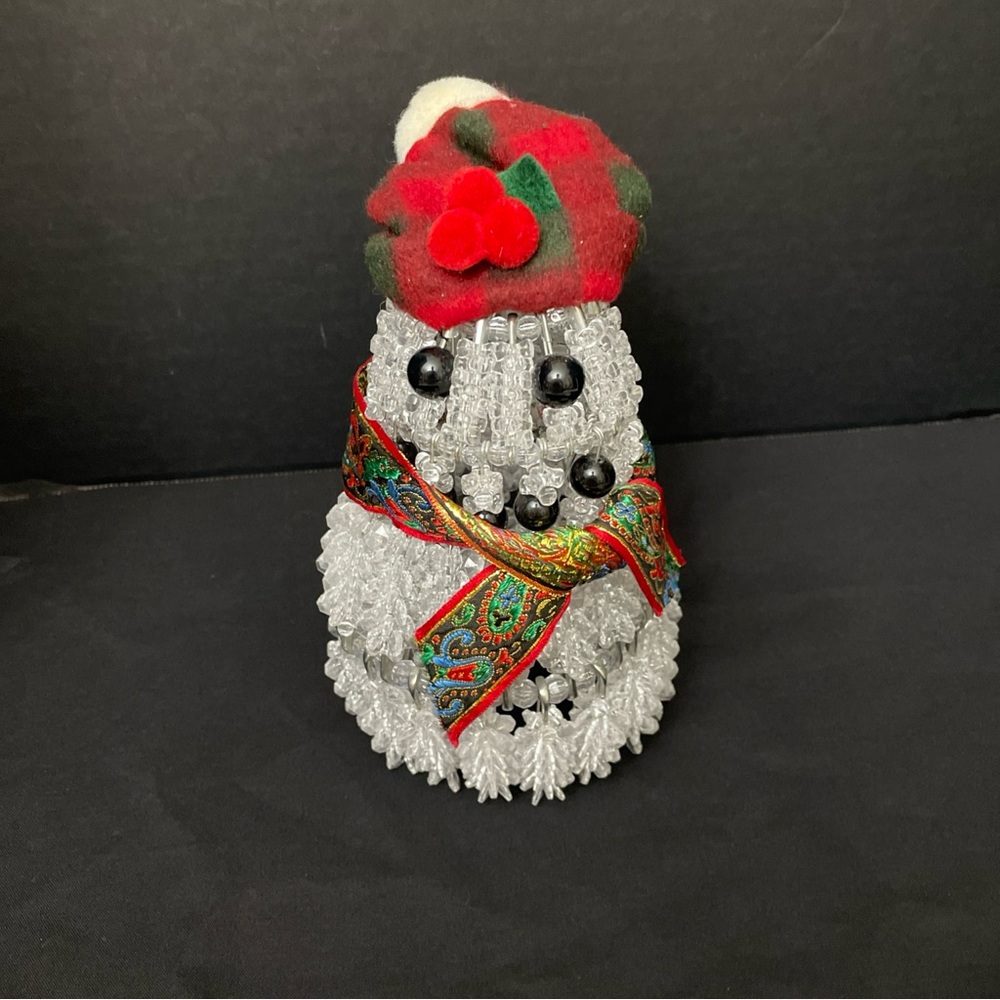Vtg Snowman Beaded Safety Pin Art Handmade Craft Christmas Holiday Seasonal